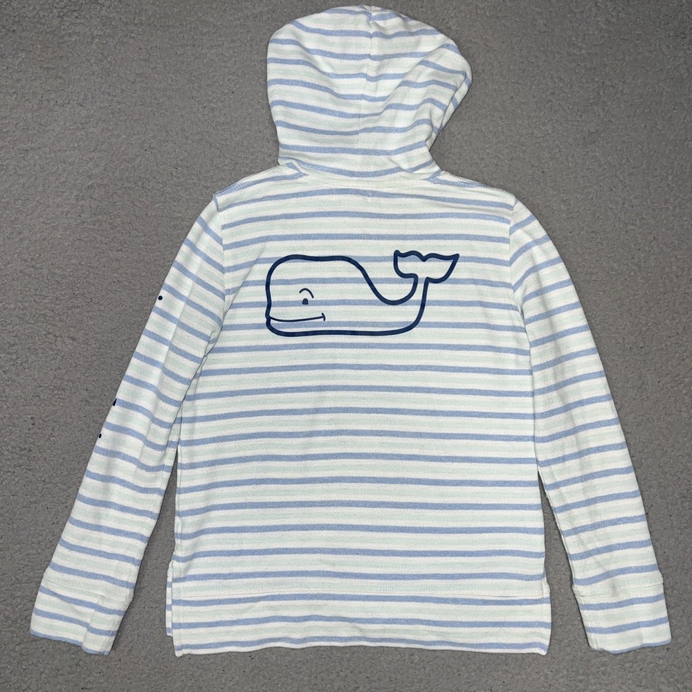 Vineyard Vines Sweater Youth Sz M 10-12 Striped Hooded French Terry Whale Logo